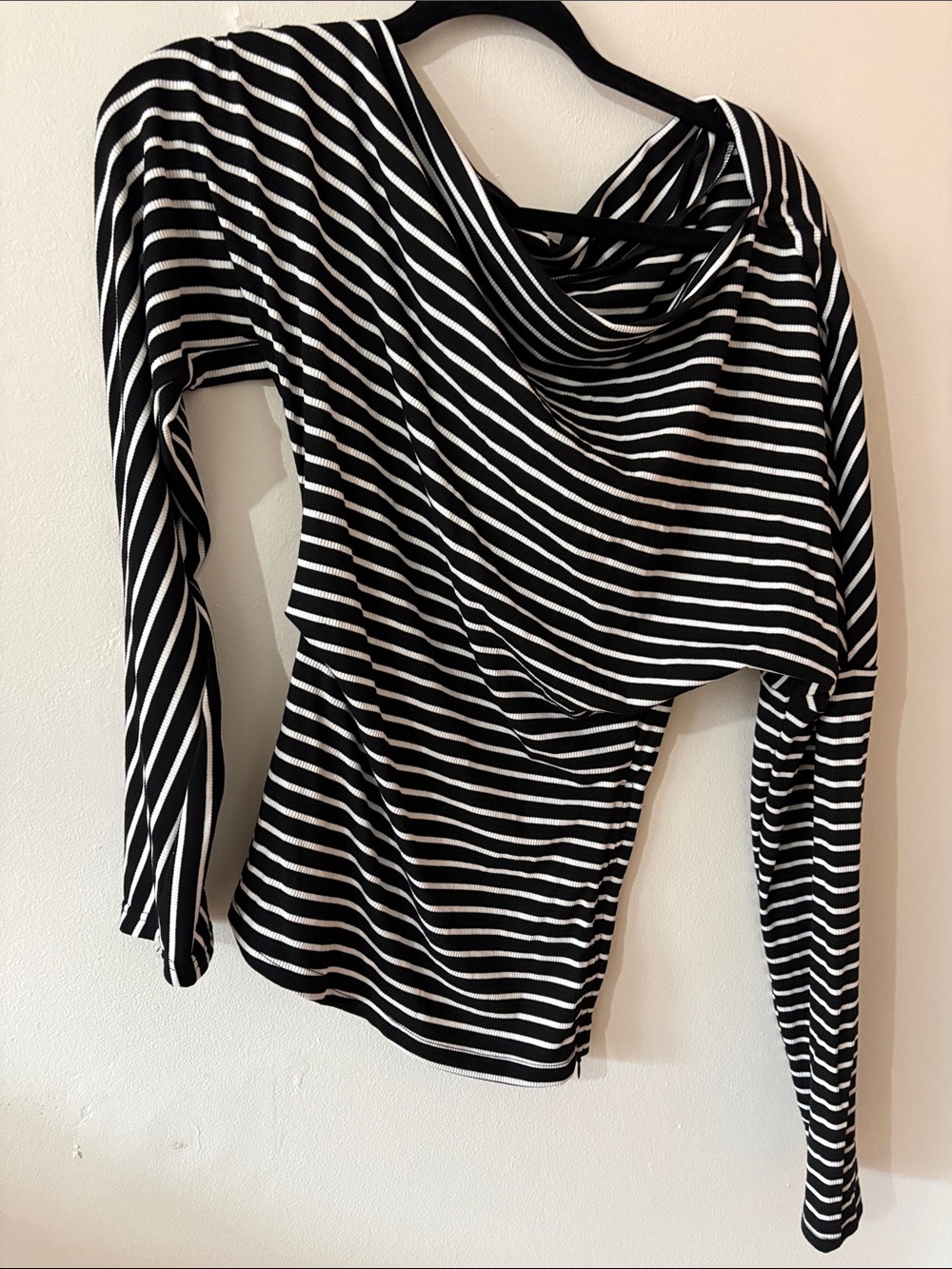 Black and White Striped Long-Sleeve Women's Top